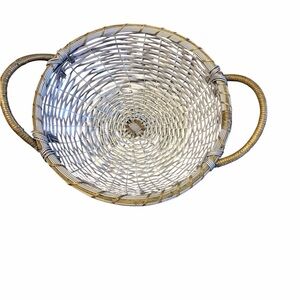 Silver-Toned Metal Body Basket with brass-Wrapped Handles